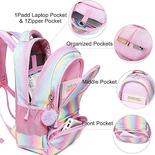 Miniatura 4 de Meisohua Mochilas escolares para niñas, mochila de unicornio con bolsa de almuerzo y estuche para lápices, juego de bolsas escolares 3 en 1 para