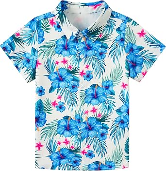 Enlifety 2-10T Kids Hawaiian Shirt Boys Short Sleeve Button Down Shirts Hawaii Summer Casual Blouse