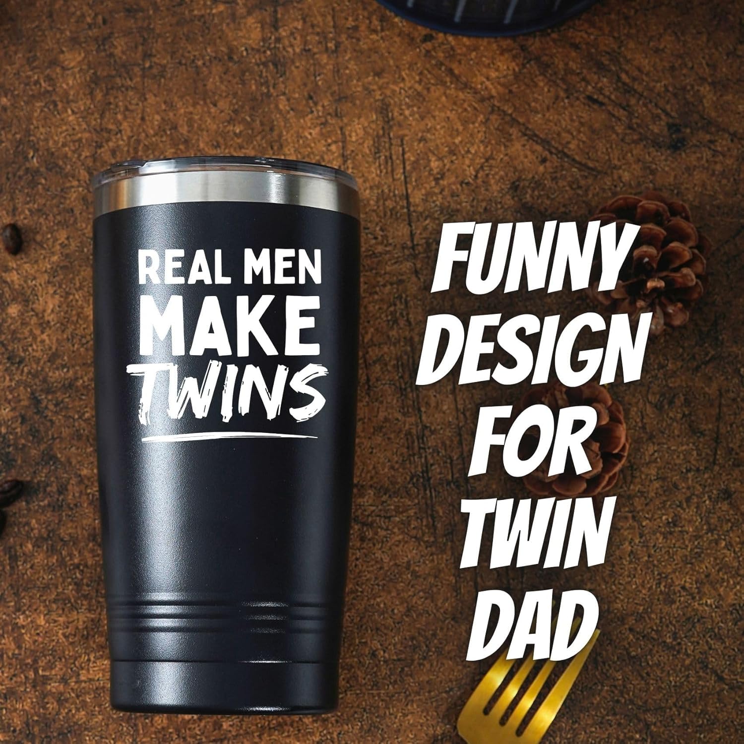 Twins Dad Gifts - Real Men Make Twins - Funny Dad of Twins Gifts, Onebottl Tumbler 20Oz, Black - Image 2