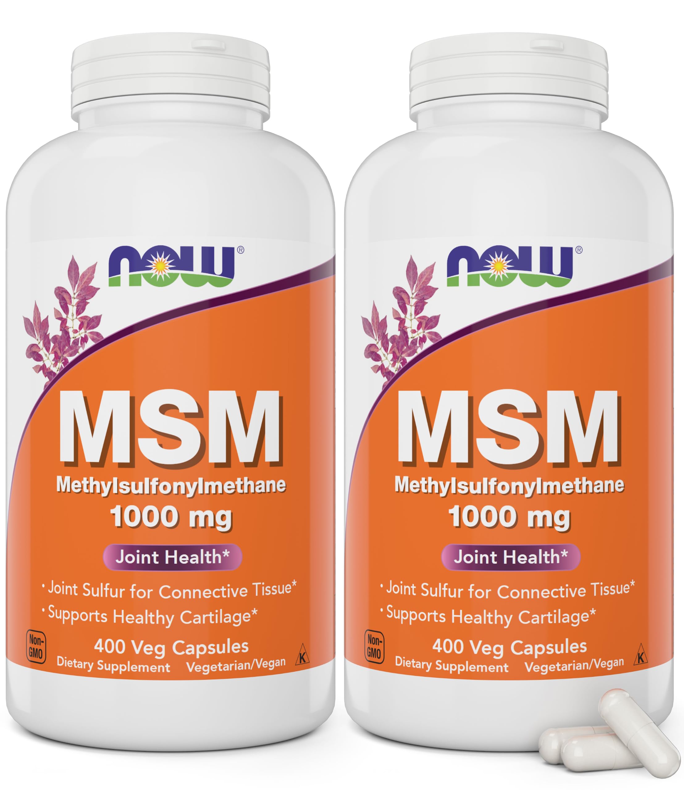 Now MSM 1000mg, 400 Veg Capsules (Pack of 2) Methyl-Sulphonyl-Methane, Made in USA, Sulfur Supplement, Non-GMO, Vegan/Vegetarian Friendly 400 Count (Pack of 2)