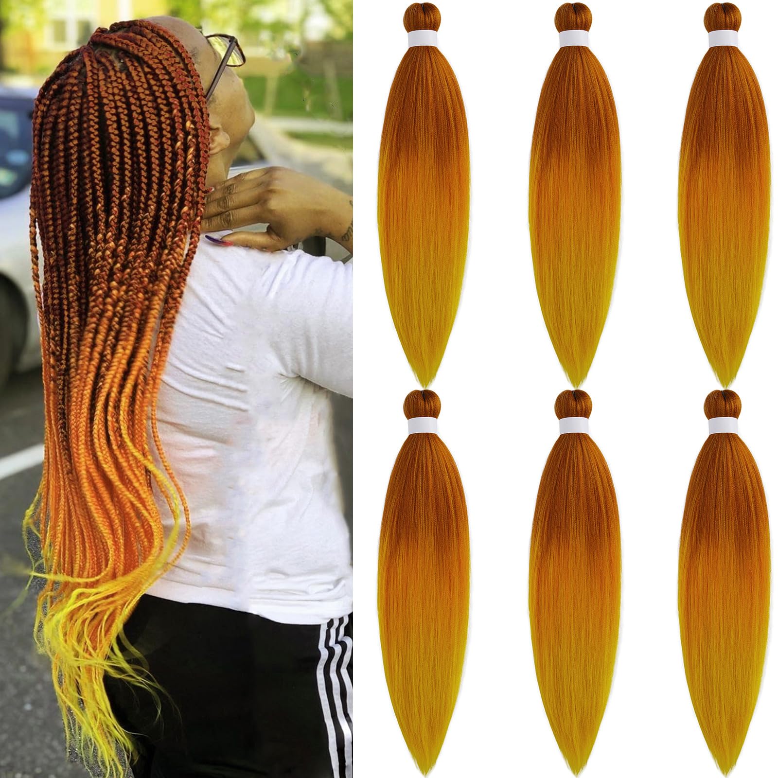 Ai Yuchen Ombre Braiding Hair Pre Stretched Color Ginger Golden Orange Crochet Braids Hair Extensions for Braiding Hypoallergenic Knotless