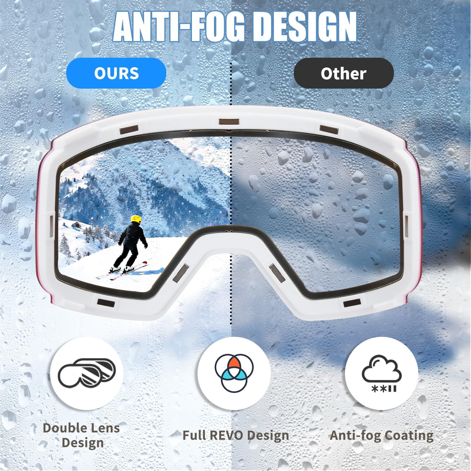 Gogle narciarskie, YH879B-2 OTG gogle narciarskie unisex regulowany rozmiar ochrona przed zaparowaniem UV snowboard lusterko śnieżne do jazdy na nartach jazda na rowerze sporty zimowe