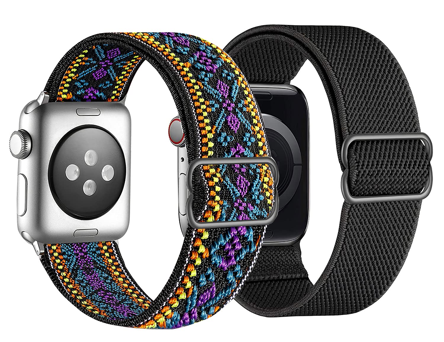 IDMEY Elastic Strap Compatible with Apple Watch Strap 38mm 40mm 41mm, Patterned Solo Loop Nylon Stretchy Strap Replacement Wrist Band for iWatch SE Series 7/6/5/4/3/2/1, Retro/Black