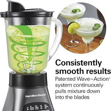 Hamilton Beach Blender and Food Processor Combo for Shakes & Smoothies, With 3 Cup Electric Food Chopper Attachment, 40 oz Glass Jar, Blender Travel Cup, 700 Watts Peak Power, Gray & Black (58163)