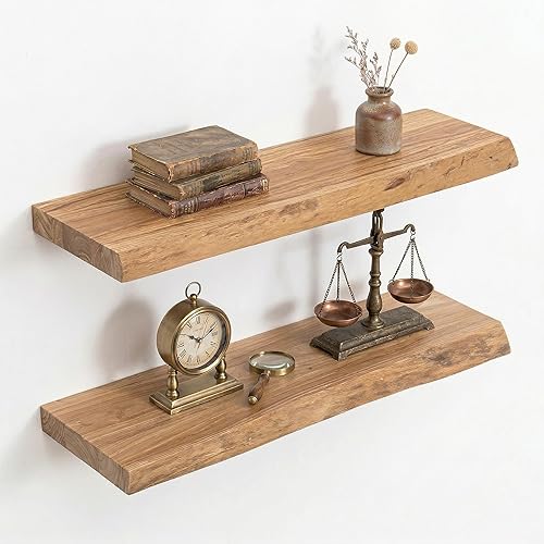 Extra Deep 24" Long Live Edge Rustic Floating Shelves for