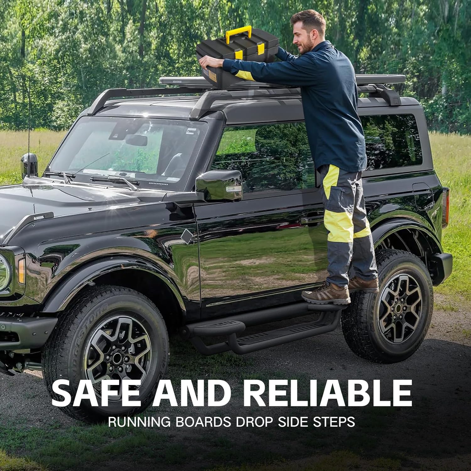YZONA for Bronco Two Stairs Design Running Boards Drop Side Steps Compatible with 2021 2022 2023 2024 2025 2026 Ford Bronco 2 Doors (Not for Sport Model), Nerf Bars Side Plates Rock Sliders Rails