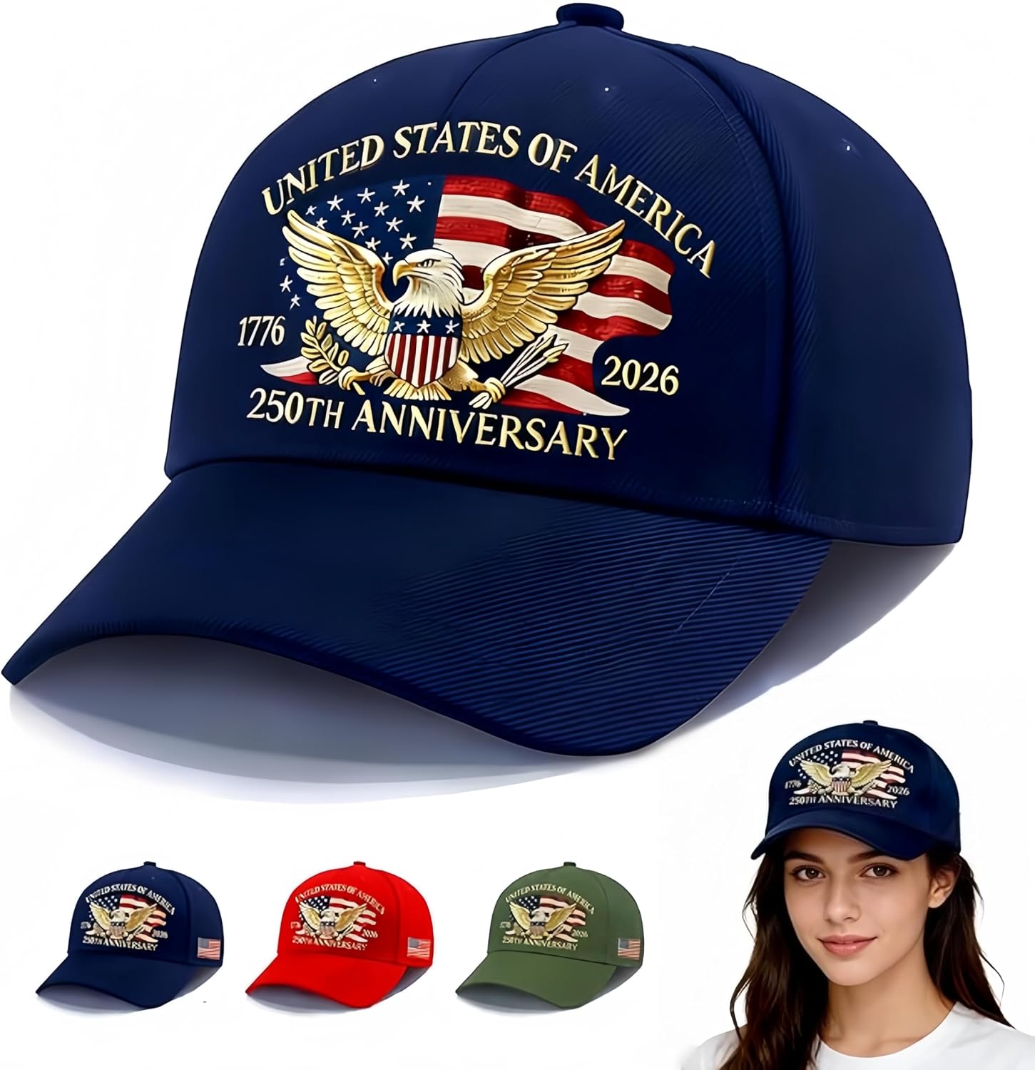 250 Anniversary USA Hat for Men Women,Eagle Adjustable Baseball Cap,Patriotic 250th Gift for Husband,Veteran