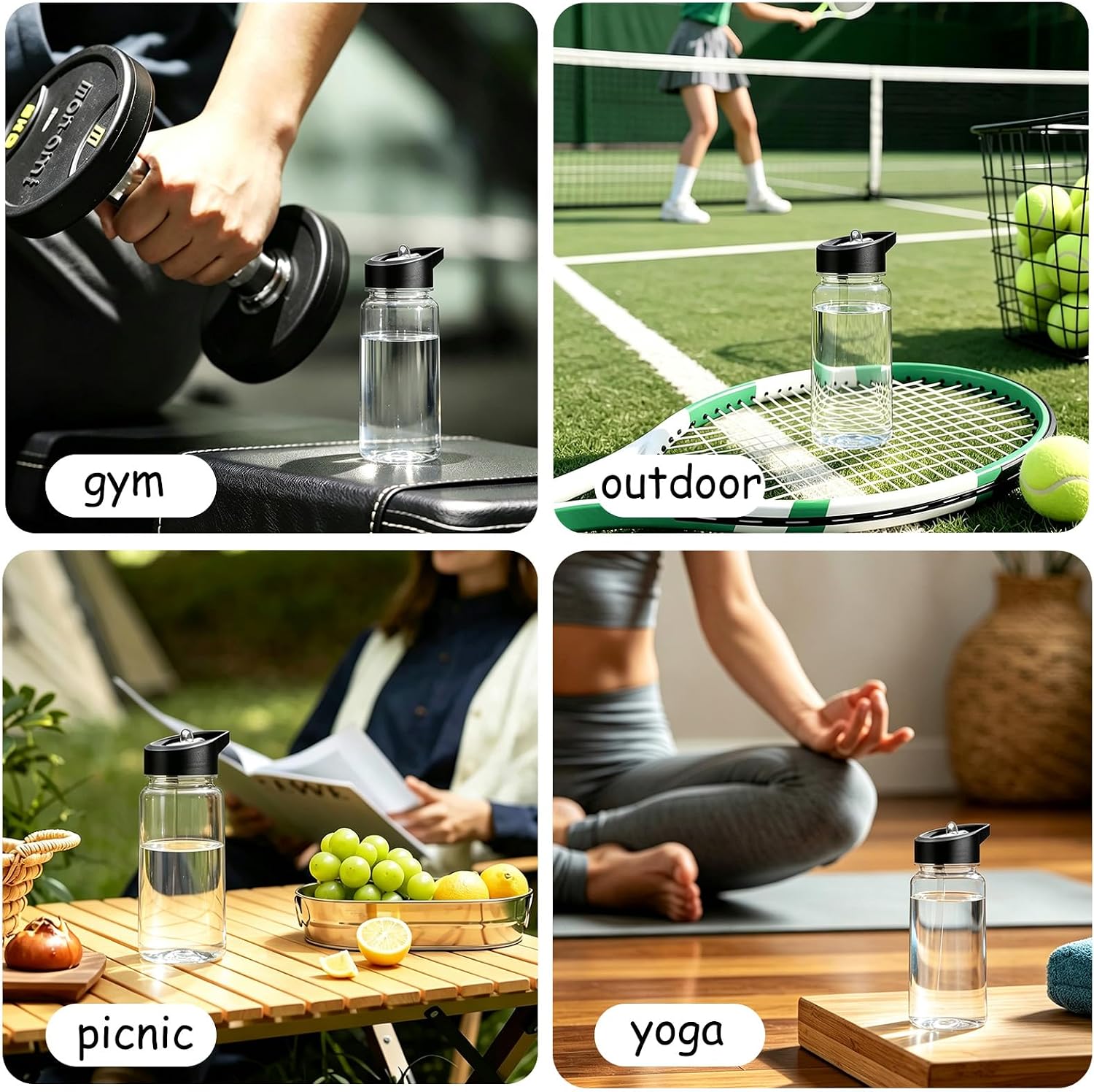 12 Pack Clear Water Bottle with Straw Lid Handle, 14oz Reusable Blank Water Bottles Bulk, Wide Mouth, Leak Proof, Lightweight for Sports Travel Cycling Camping, Plastic, DIY Gift
