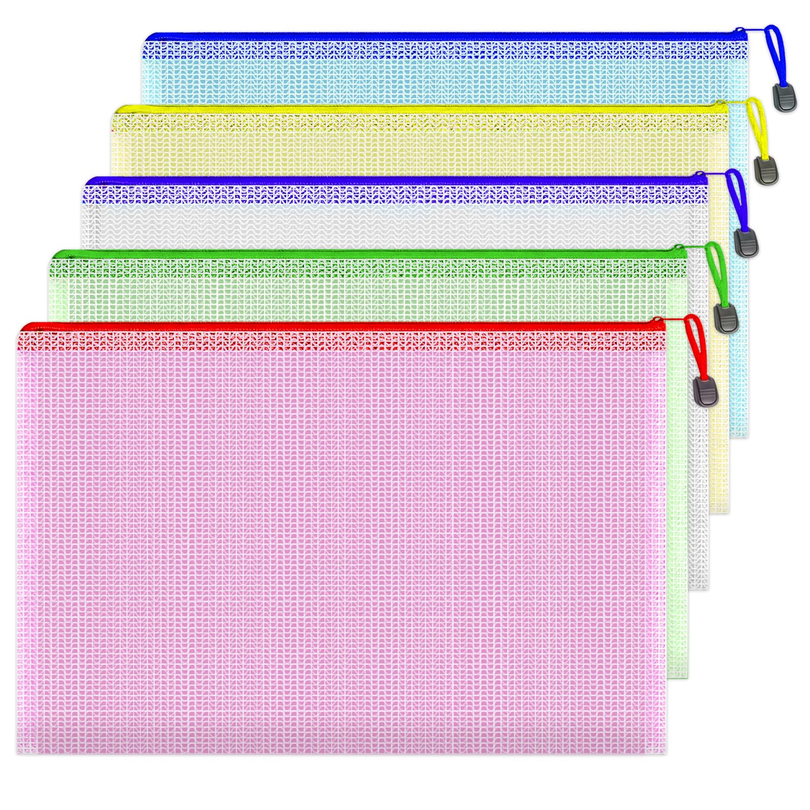 A4 Plastic Wallets File Folder Zip Lock Bags Document Wallet File Zipper Bags for Office Home School Supplies 5Pcs 5 Pack-Mixed Colors