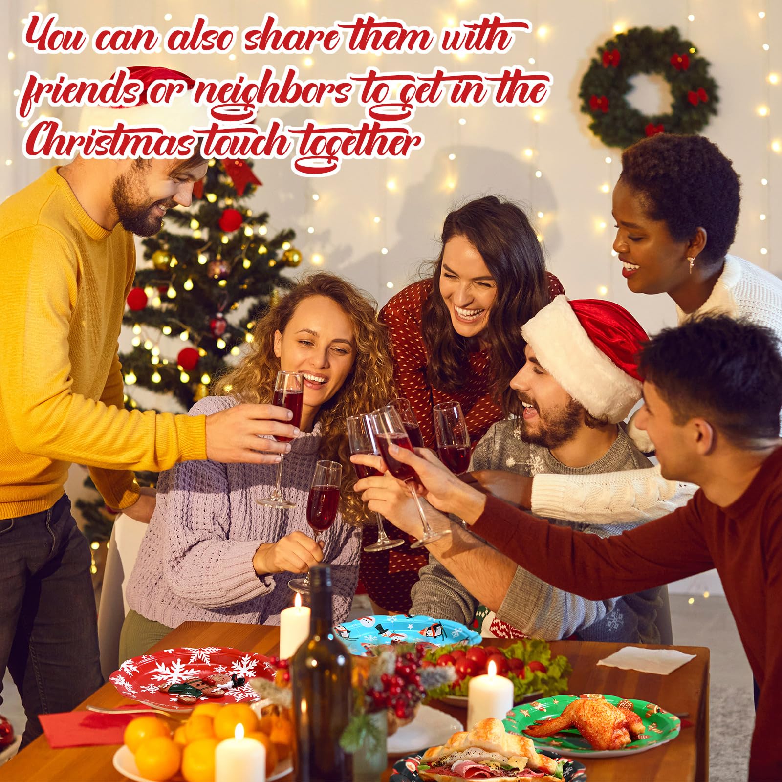 Pickmesh 60 platos de papel de Navidad de 7 pulgadas, platos desechables de copo de nieve de Papá Noel, platos de postre, vajilla de Navidad, decoración de fiesta para fiestas de Navidad