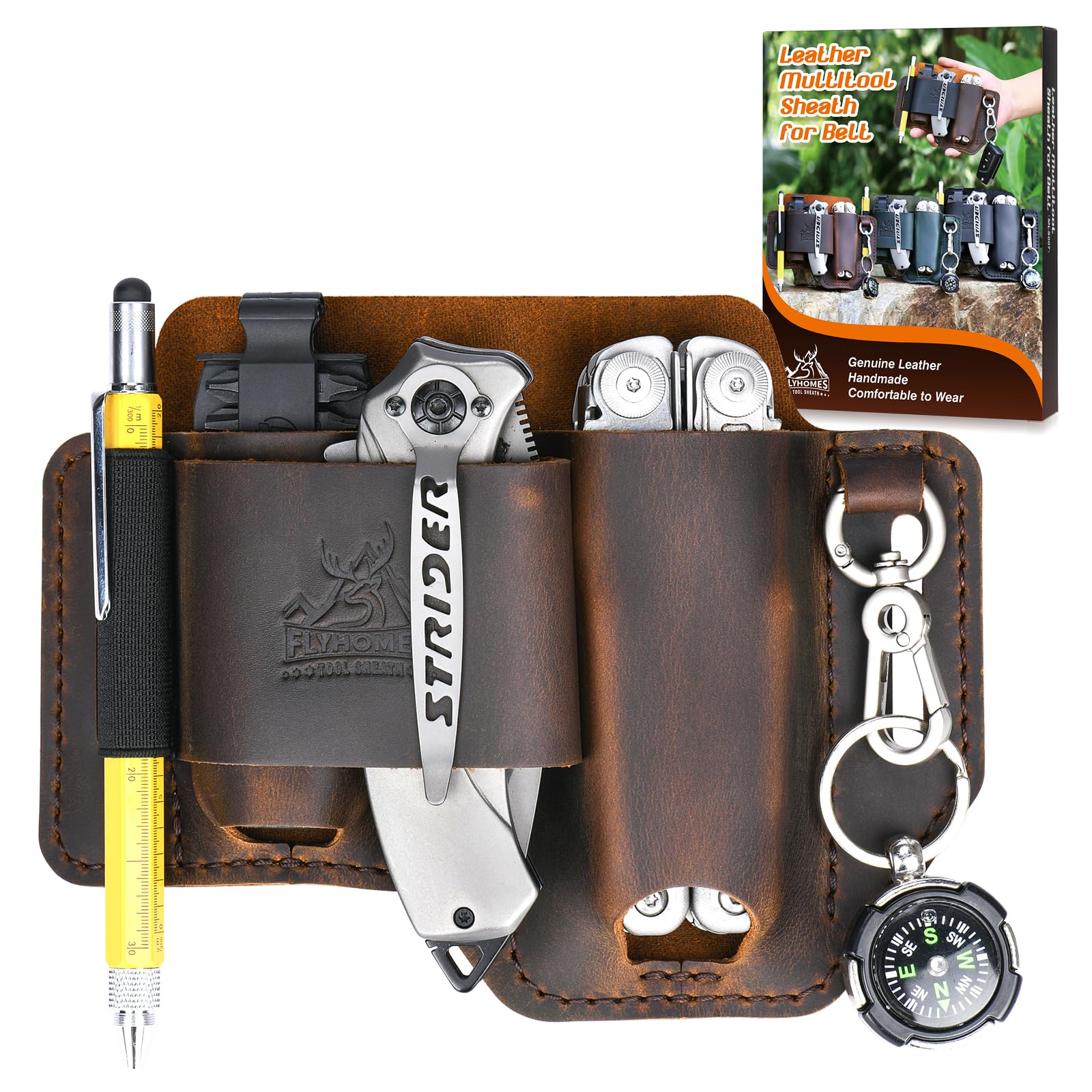 FLYHOMES Leather Multitool Sheath for 4.5" Multi Tool, Bit Kit &amp; Extender