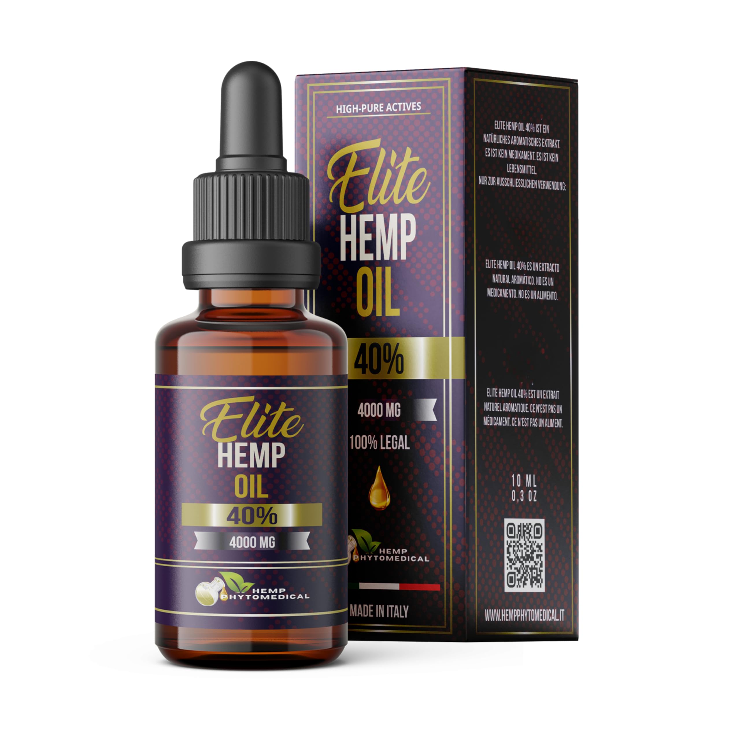 HEMP PHYTOMEDICAL Elite Hemp Oil 40%, Olio di Canapa Certificato ad Alta Concentrazione. Super Concentrato per un Benessere Profondo e Intenso