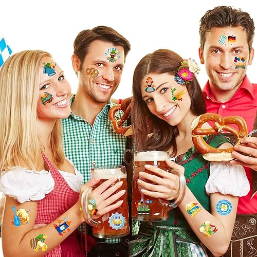 Miniatura 4 de 72 tatuajes temporales para el Oktoberfest con cara de cerveza, tatuajes falsos para decoración de fiesta temática de cerveza, suministros de