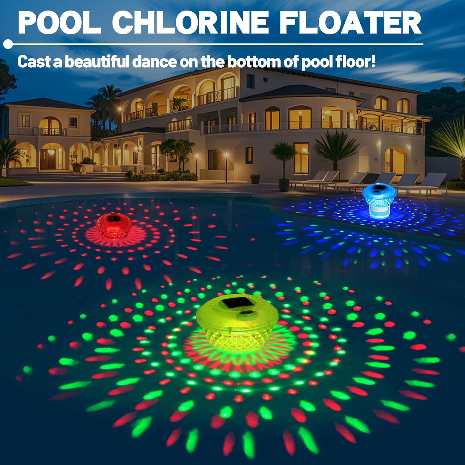 FineBud2025 Upgrade Solar Chlorine Floater,Pool Chlorine Floater with Colorful Light,Button Control Floating Chlorines Dispenser for Pool,Adjustable Flow chlorines floaters,Hot Tub chlorines floaters