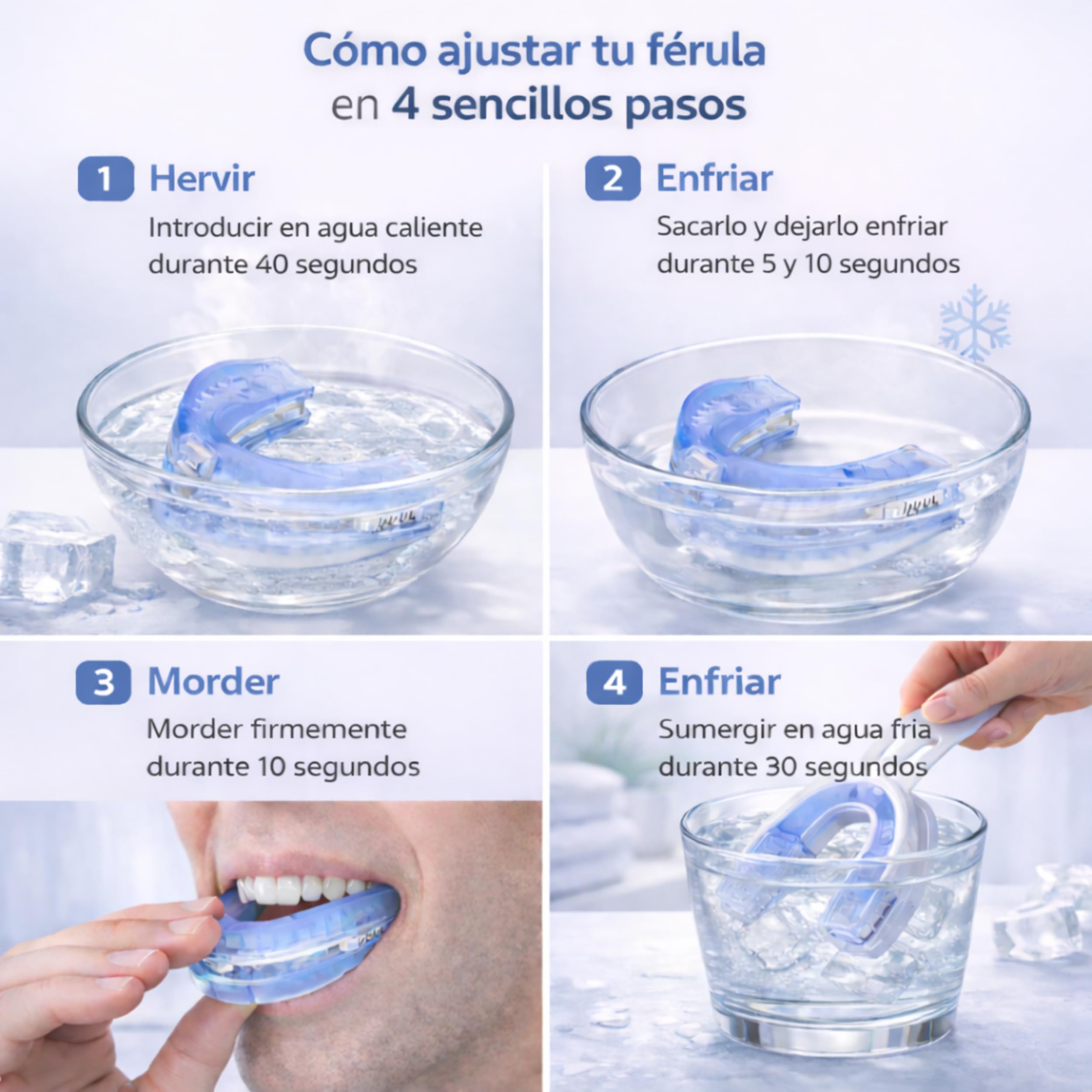 Férula Antirronquidos Ajustable para Dormir – Dispositivo de Avance Mandibular Termomoldeable | Ayuda a Reducir los Ronquidos | Fácil de Usar e Incluye Cepillos de Limpieza para mayor Higiene