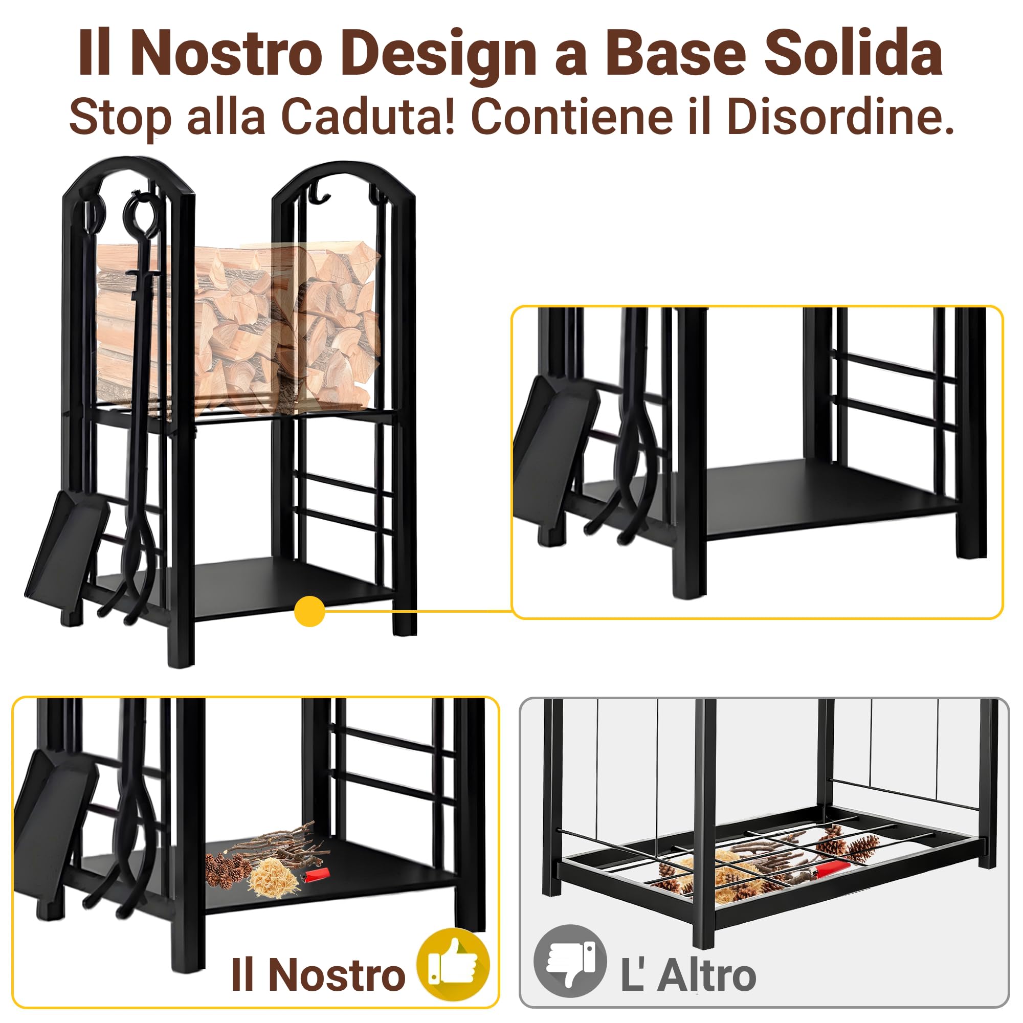 Amagabeli - Porta legna da ardere con 4 utensili, 74 x 40 x 30 cm, set di attrezzi per camino, grande capacità, porta legna da ardere, supporto per riscaldamento per interni esterni, rack di