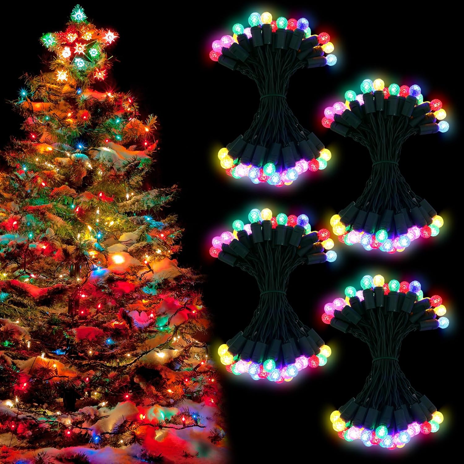 VIHOSE 4 Strands Christmas Lights Outdoor 16.4ft Multicolor