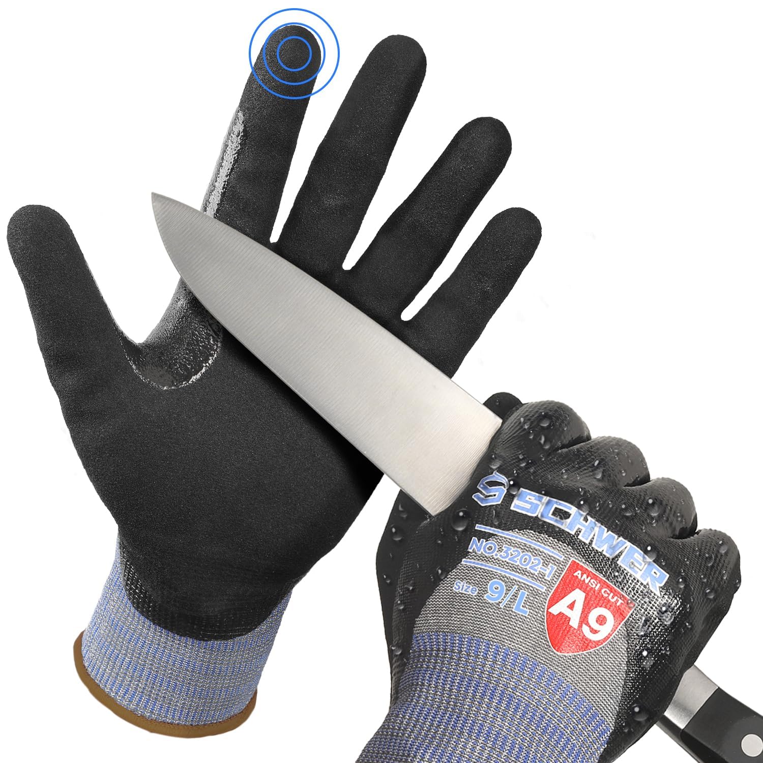 Schwer ProGuard-X ANSI A9 Highest Level Cut/Abrasion/Puncture Resistant Gloves for Heavy Duty Work, 3/4 Double Nitrile Coating for Ultra Durable, Water and Oil Proof, Anti Slip, PM3202, 120 Pairs (L)