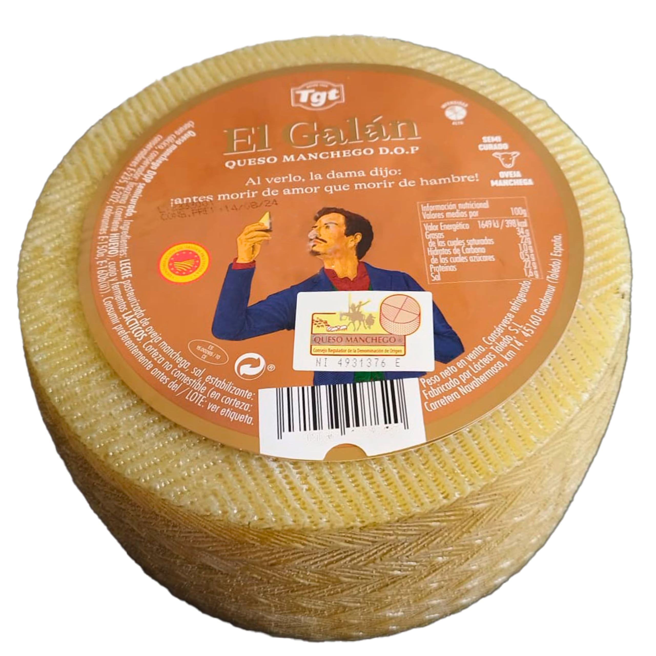 Queso Semicurado El Galán - Auténtico Sabor de Leche de Oveja con D.O. Manchego – Maduración Premium de 12 Meses - Queso Manchego - Peso Aproximado 3 Kilos