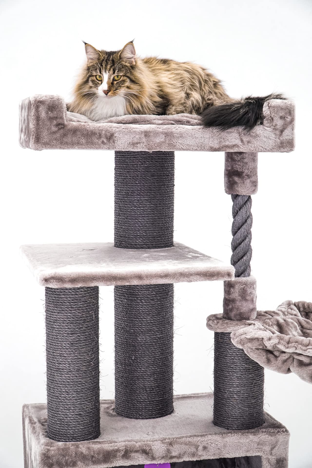Petrebels Kratzbaum für Katzen 131 cm, Katzenbaum Stabil mit Sisalstämmen, Höhle, Hängematte und Liegeflächen, Parklane 131, Katzenkratzbaum für große und schwere Katzen, Cappuccino