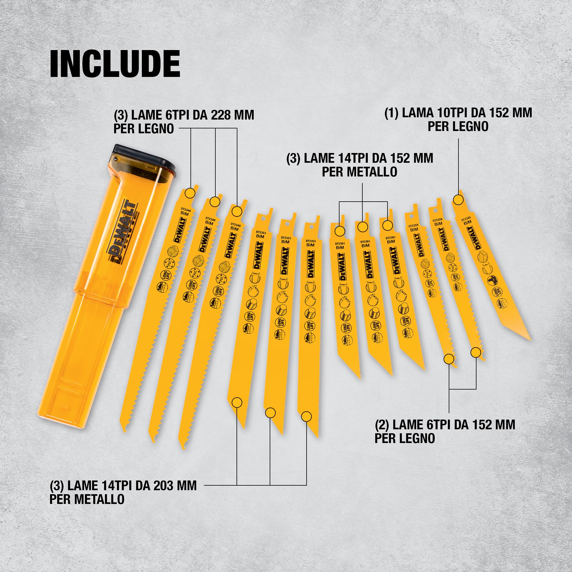 DEWALT Set di lame alternative bimetalliche miste e custodia (12 pz.), DT2445-QZ