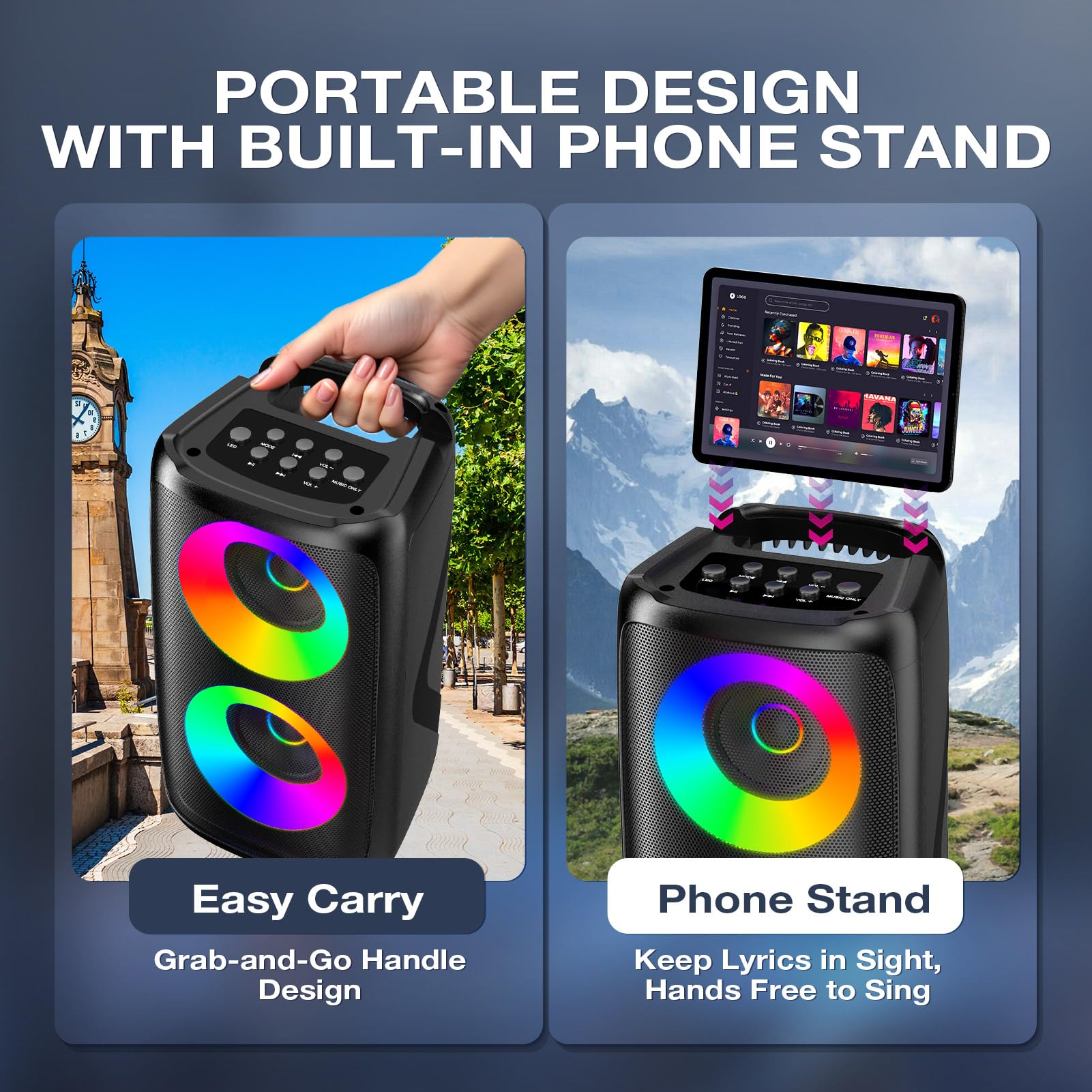 Macchina per karaoke per adulti: altoparlante Bluetooth portatile con 2 microfoni wireless per karaoke con luci a LED, regalo di compleanno per feste in famiglia, sistemi di casa, pacchetti supporto