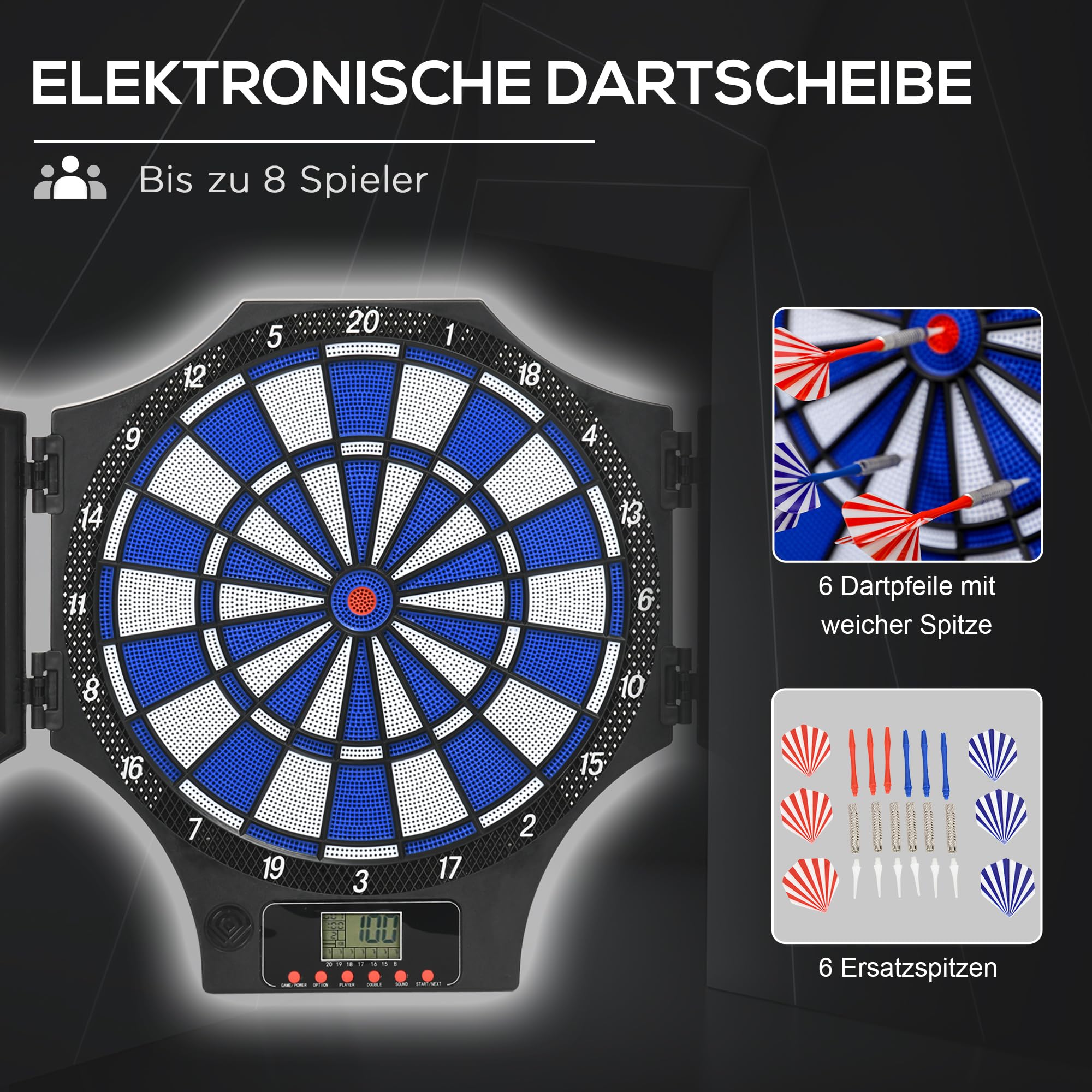 SPORTNOW Elektronische Dartscheibe mit Sprachansagen Englische Stimme