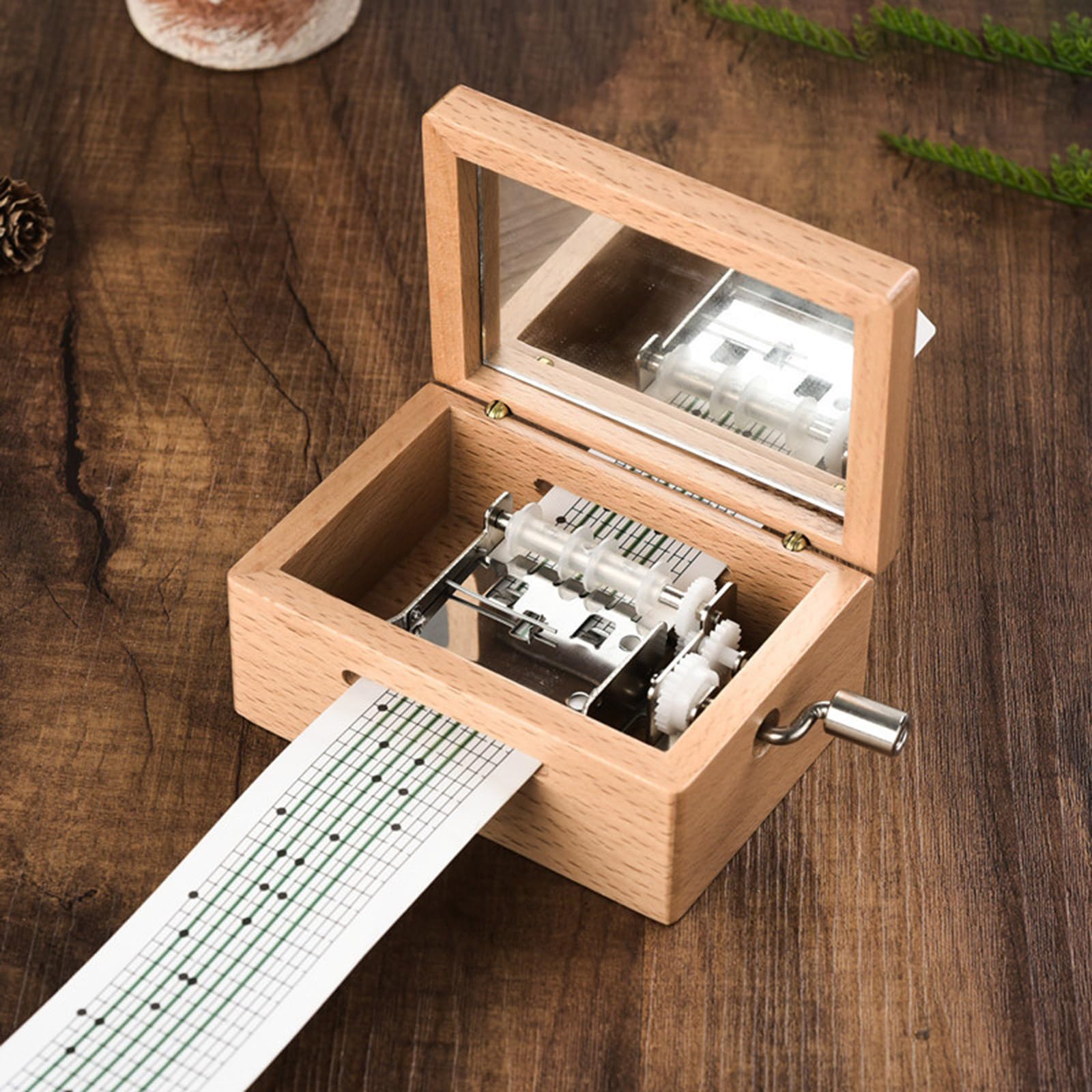 Kit de caja de música con manivela de 15 notas que crea melodías únicas con estuche de madera y tiras de cinta de papel para los amantes de la música
