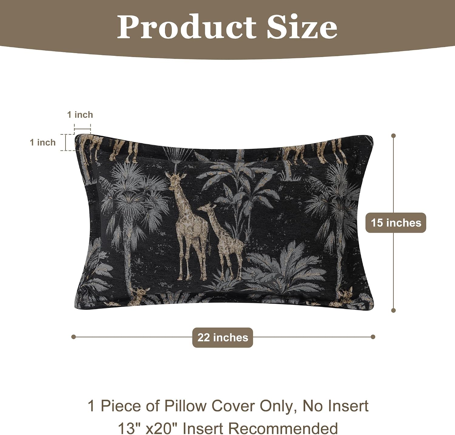 1-Piece Luxury Giraffe Palm Tree Chenille Throw Pillow Cover 13 x 20 Inch, Wild Animal Jacquard Rectangle Lumbar Cushion Covers, Safari Vintage Home Decor Pillow Case for Couch Sofa Bed Car