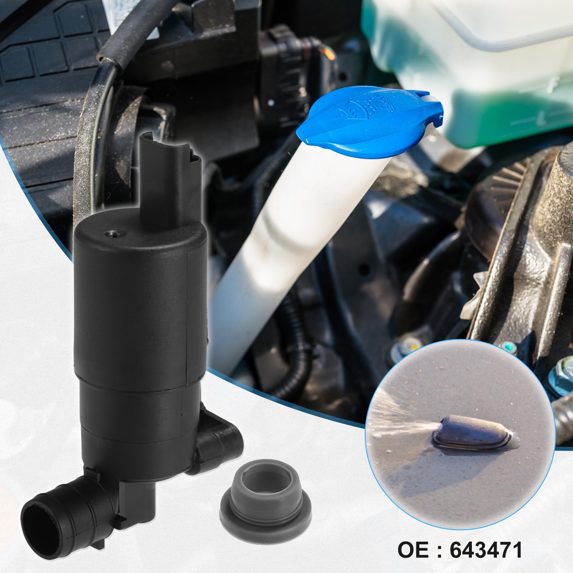 A ABSOPRO Motor de Bomba de Lavaparabrisas Compatible con Citroen C3 No.643471-1 Unidad