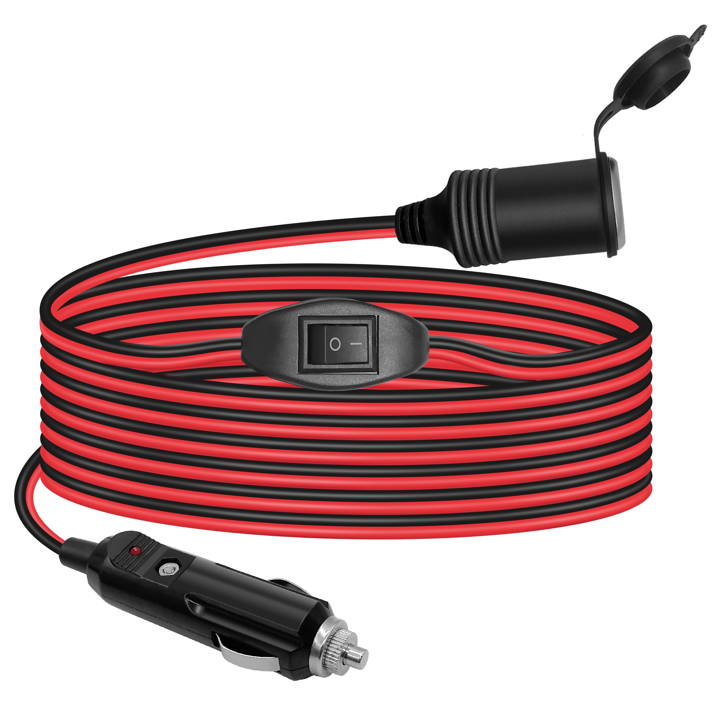 Kabel przedłużający do gniazda zapalniczki samochodowej o długości 2 m, z przełącznikiem, 12 V/24 V, wodoszczelny adapter do gniazda zapalniczki samochodowej, adapter przedłużający, 17 AWG z