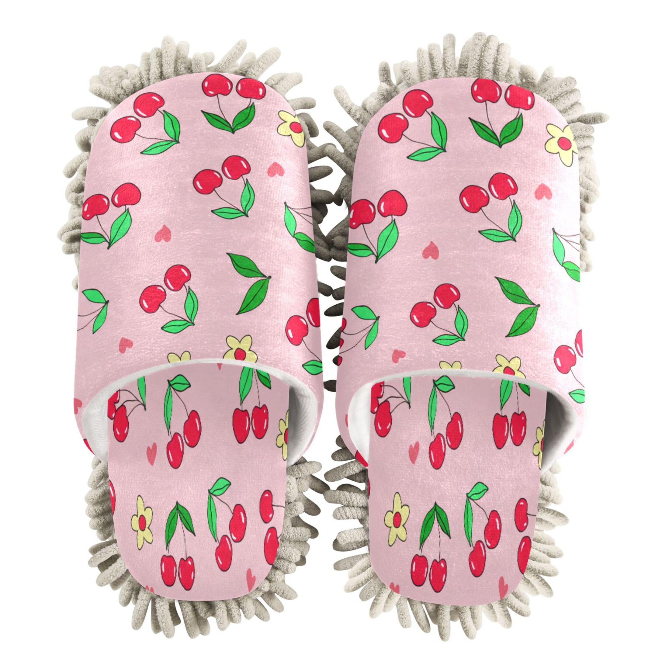 Kigai Cherries Mop Slippers for Floor Cleaning, Slippers for Women Men, Microfiber Floor Cleaning, M