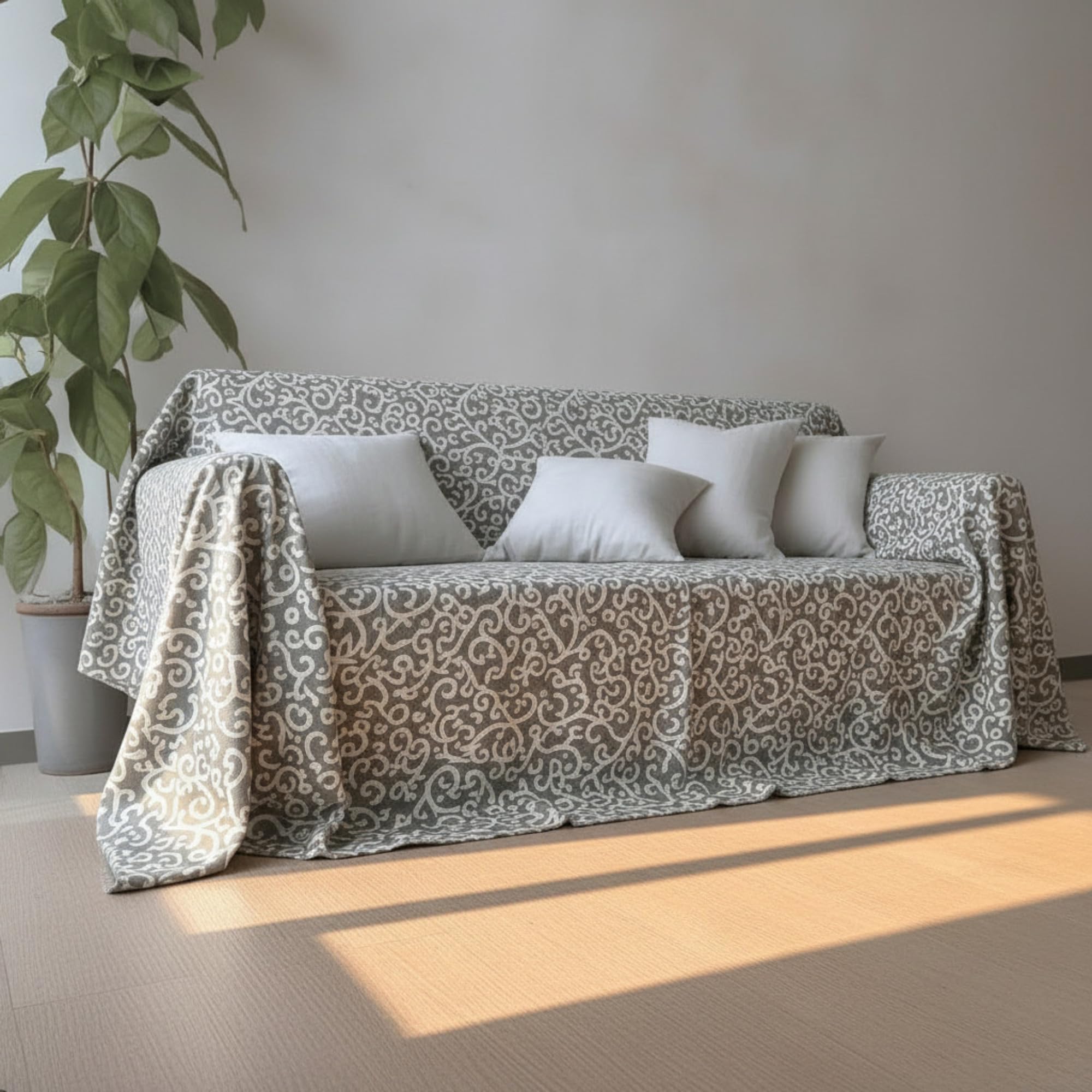 L'Emporio Casa Telo Arredo Copridivano Ricciolo Tela Robusta Grossa in Cotone di Panama Misure Maxi 160X280-260x280-360x280 Lenzuolo Copritutto Made Italy (160x280, Grigio)