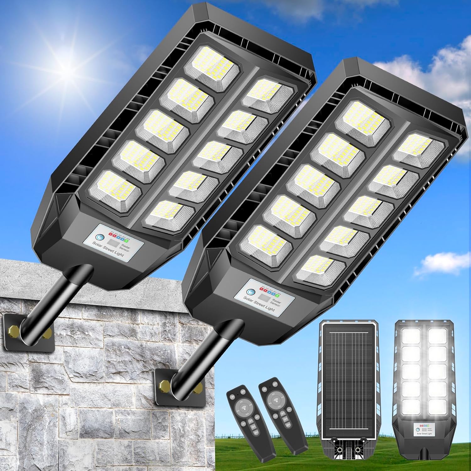 CEDIO 5000W Solar Lights Outdoor, Solar Street Lights Outdoor IP66 Waterproof 6500K Dusk to Dawn with Motion Sensor LED Parking Lot Light with Remote Control for Yard CEDIO 5000W Solar Lights Outdoor, Solar Street Lights Outdoor IP66 Waterproof 6500K Dusk to Dawn with Motion Sensor LED Parking Lot Light with Remote Control for Yard
