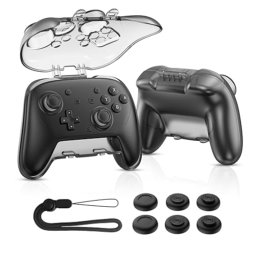 NEWDERY Hard Carrying Case for Nintendo Switch 2 Pro Controller, Protective Travel Organizer, Thickened Shockproof PC Shell with Frosted Anti-Scratch Finish, Includes 6 Thumb Grips & Hand Strap, Black