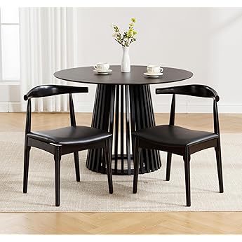 Wood Dining Chairs Set of 4, Faux Leather Dining Chairs with Open Curved Back, Mid Century Modern Dining Room Chairs Farmhouse Kitchen Chairs for Dining Room Restaurant -Black Wood Finish