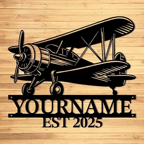 Miniatura 8 de Magilab Placa de pared de avión retro con nombre personalizado, decoración de metal de hierro personalizado, letrero de aviación negro de 8 a 30