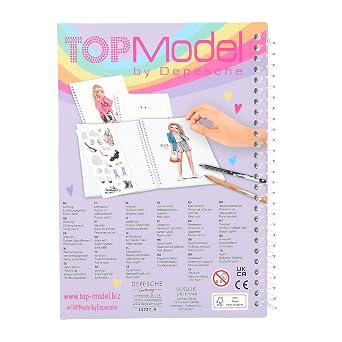Depesche 12727 TOPModel - Cep boyama kitabı, pratik boyutta, kıyafet tasarlamak için 120 sayfa, çıkartma arklı ve spiral ciltli boyama defteri