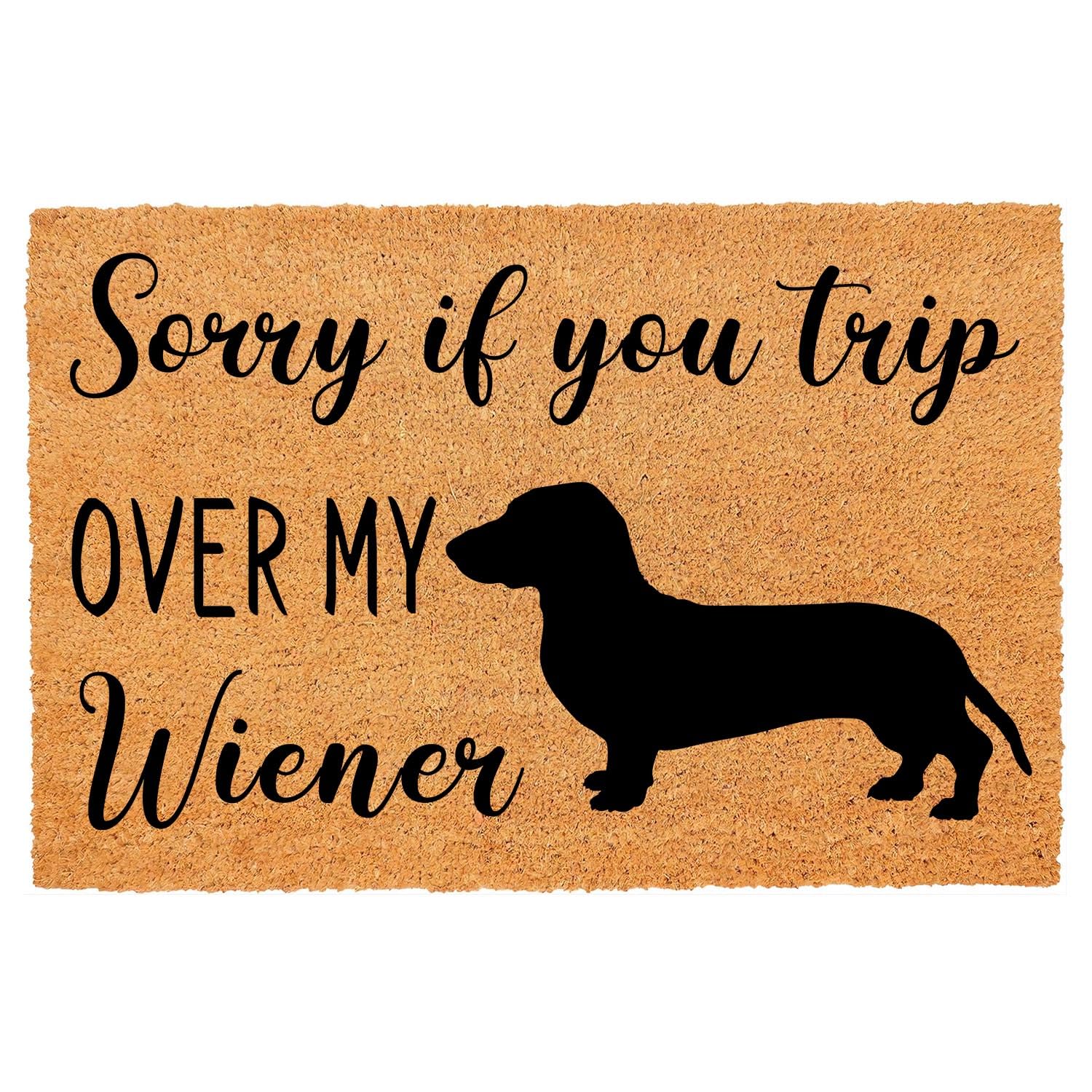 Funny Coir Doormat Sorry If You Trip Over My Wiener Dachshund Welcome Front Porch Decor Doormat for The Entrance Way Personalized Rugs Heavy-Duty Back Non Slip Outdoor Coir Doormat 23.6 x 15.11 inch
