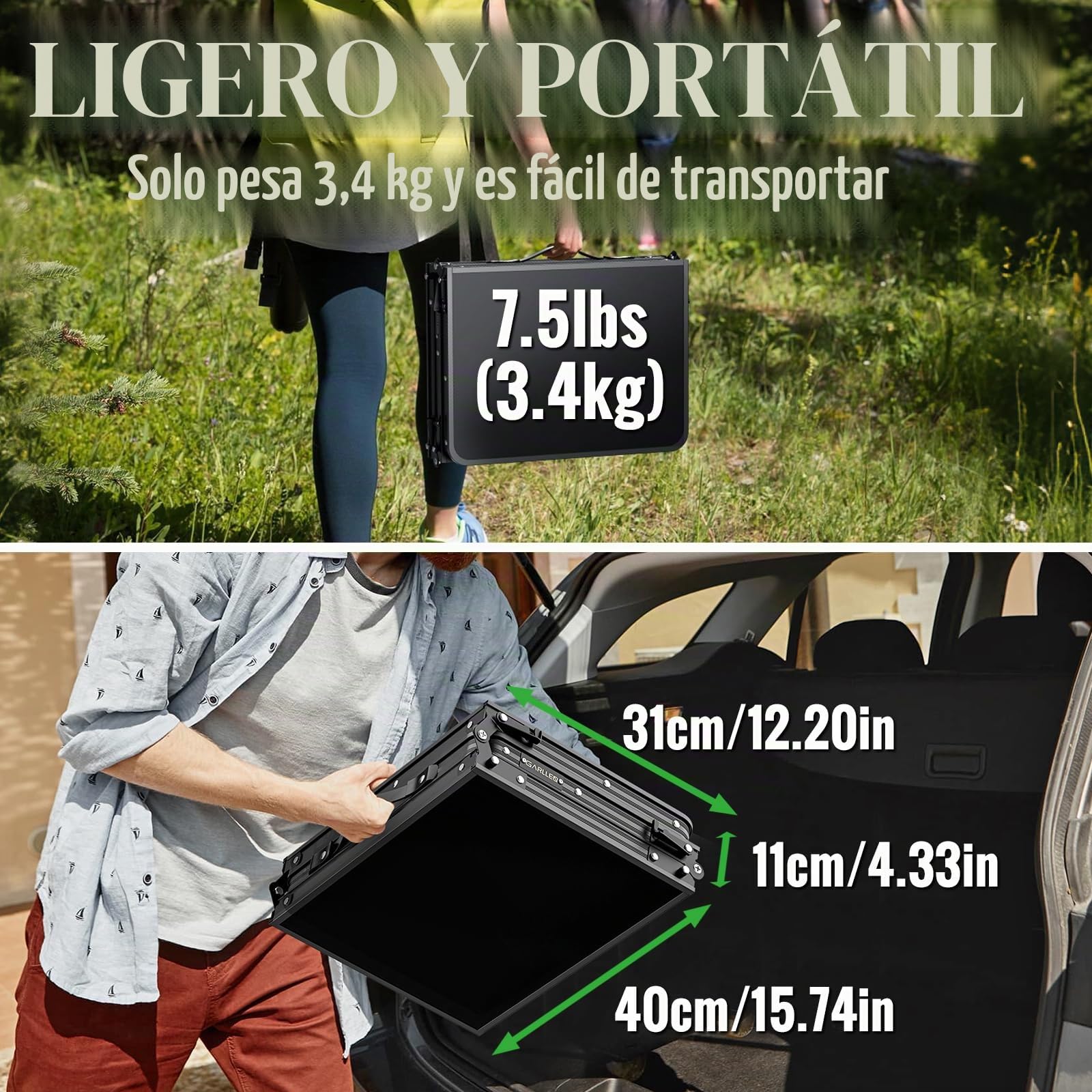 GARLLEN Mesa de Camping Plegable, Mesa de Picnic Ligera de Altura Ajustabl hasta 74, 7cm 90 * 40cm Mesa de Parrilla de Aluminio Portátil para Exteriores, Camping,Hogar