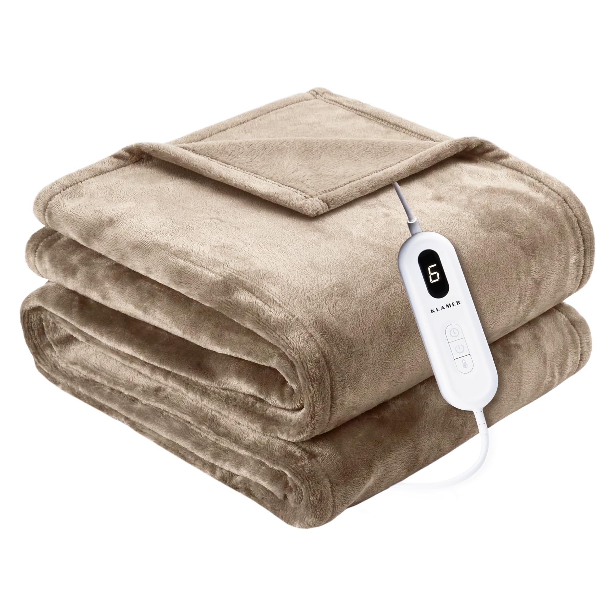 KLAMER Heizdecke mit Abschaltautomatik, 180x130 cm, waschbare Wärmedecke, 9 Temperaturstufen, elektrische Heizdecke geeignet für Bett, Sofa und Büro, beige