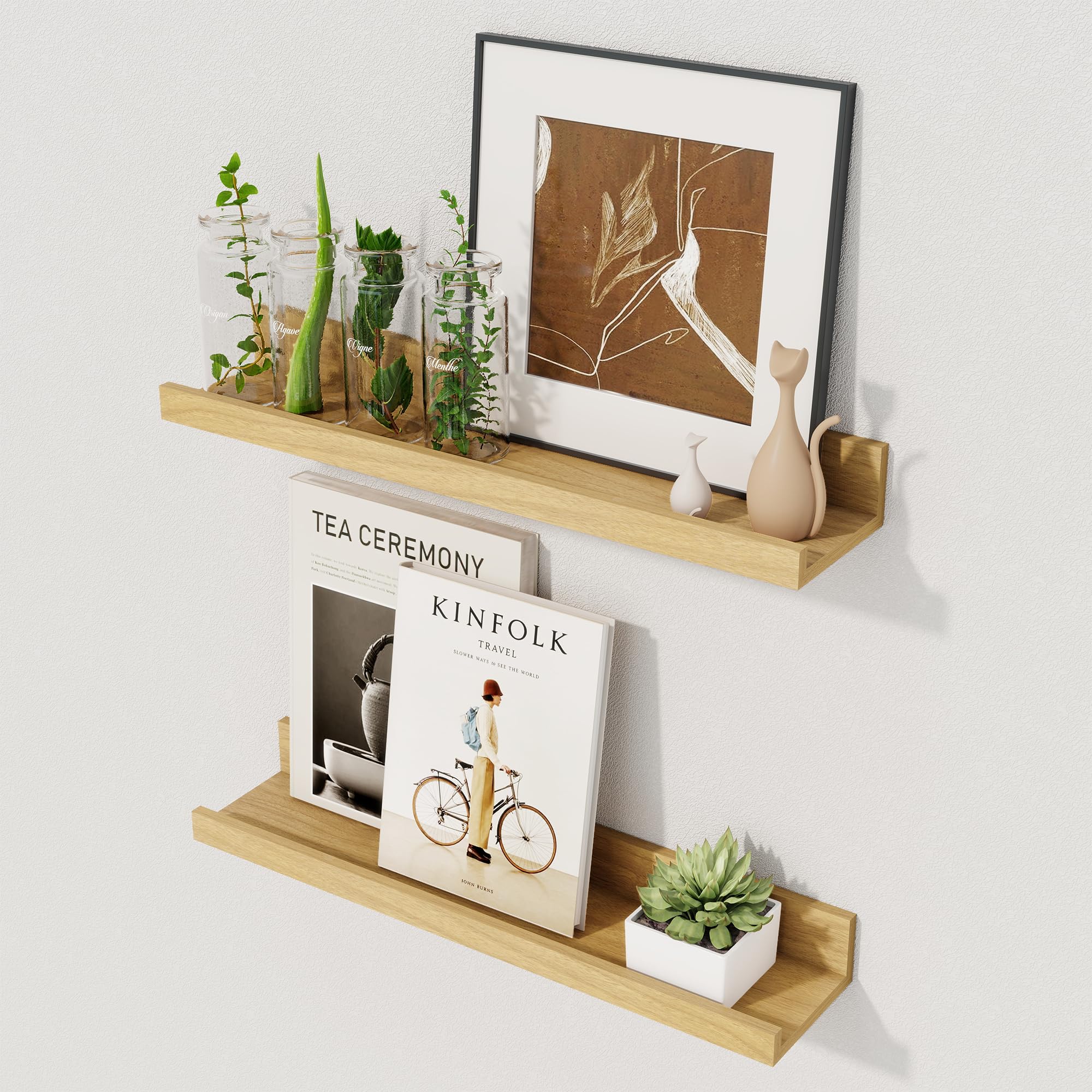 Axeman Floating Shelves, Oak Wall Shelves, Picture Shelf Set of 2, 40cm — image 1