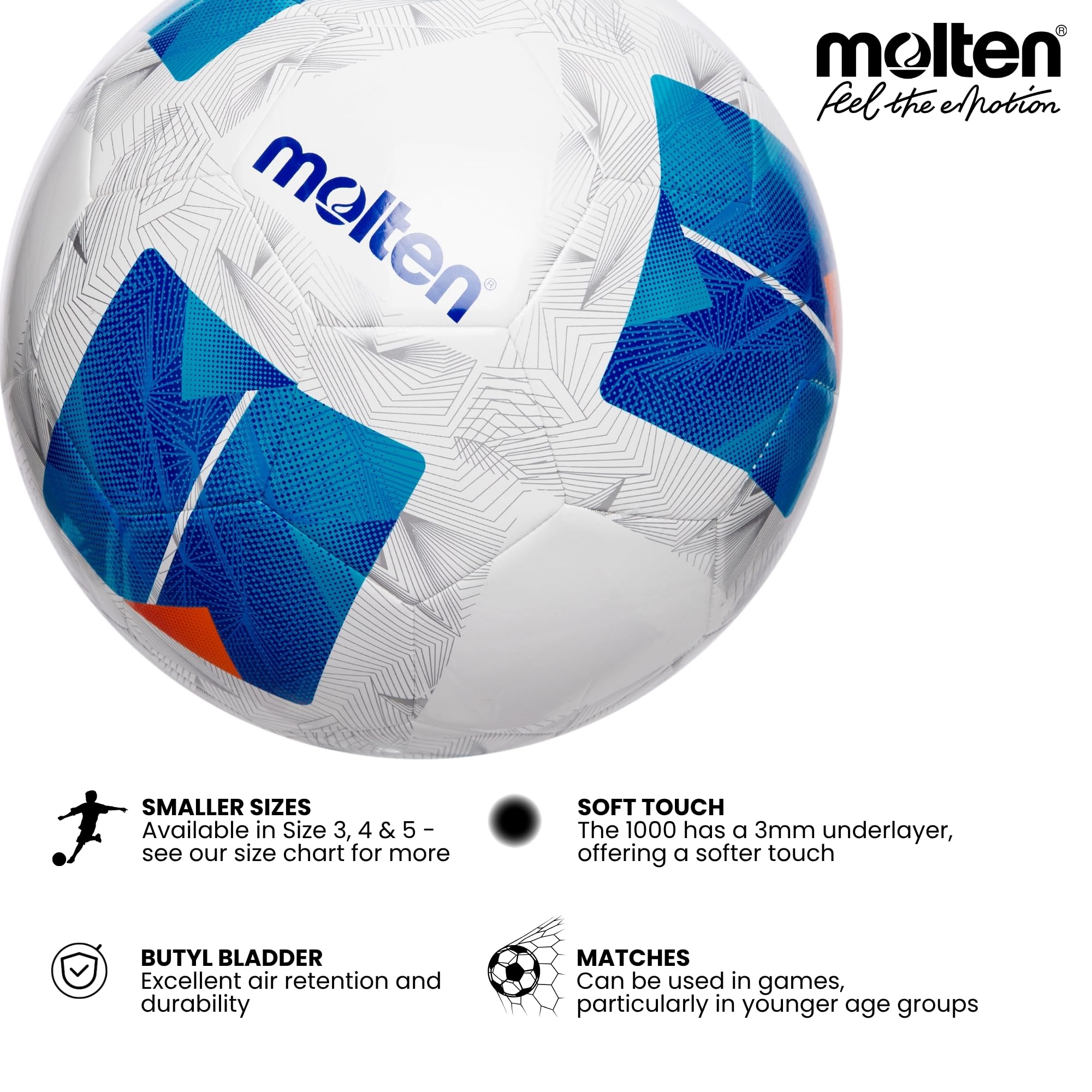 Molten Vantaggio 1000 Ballon de Football Taille 5 TPU Brillant Mousse Souple 3 mm