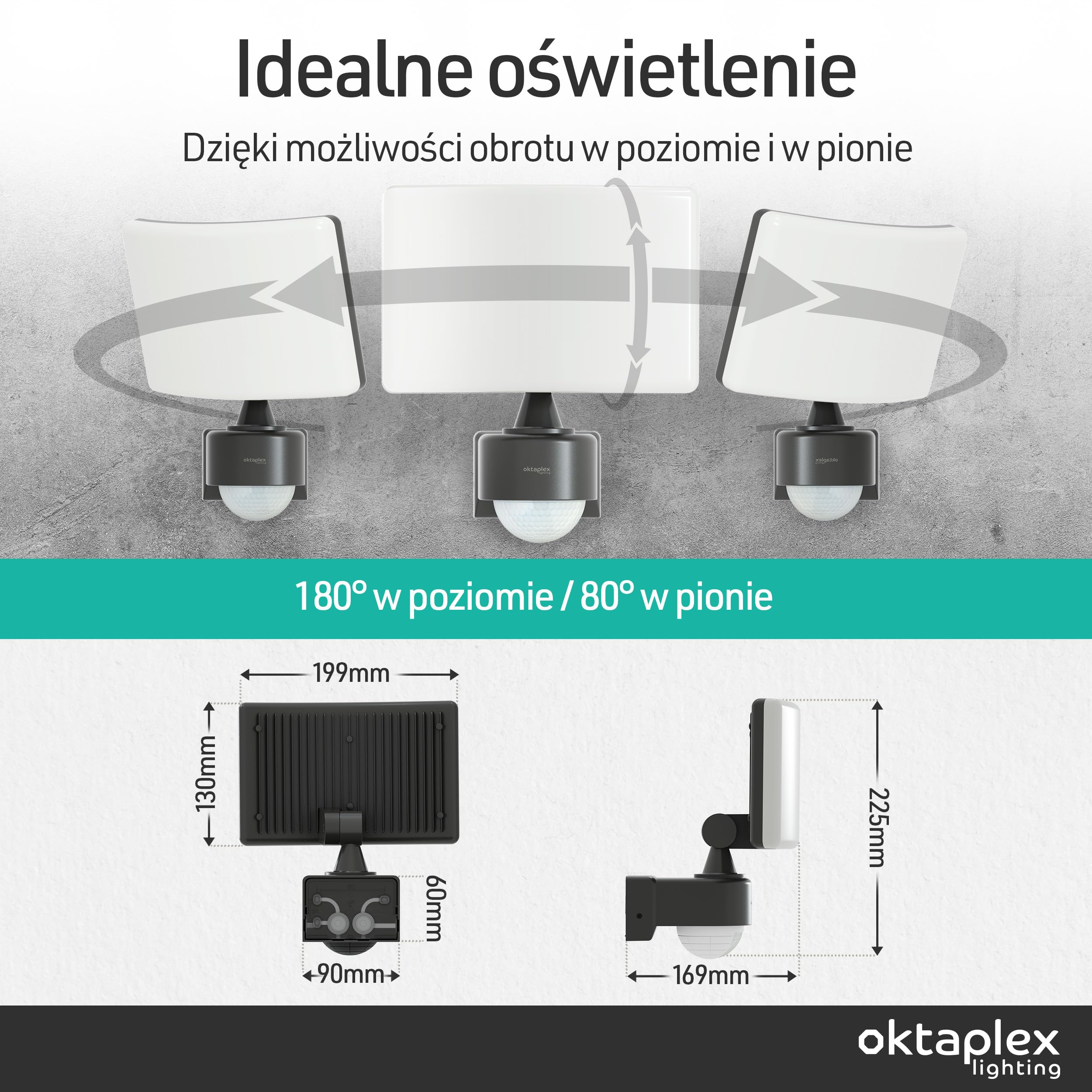 Oktaplex Cali lampa zewnętrzna z czujnikiem ruchu 2200 lm ciepła biel 3000 K reflektor zewnętrzny IP65 antracyt z funkcją Master