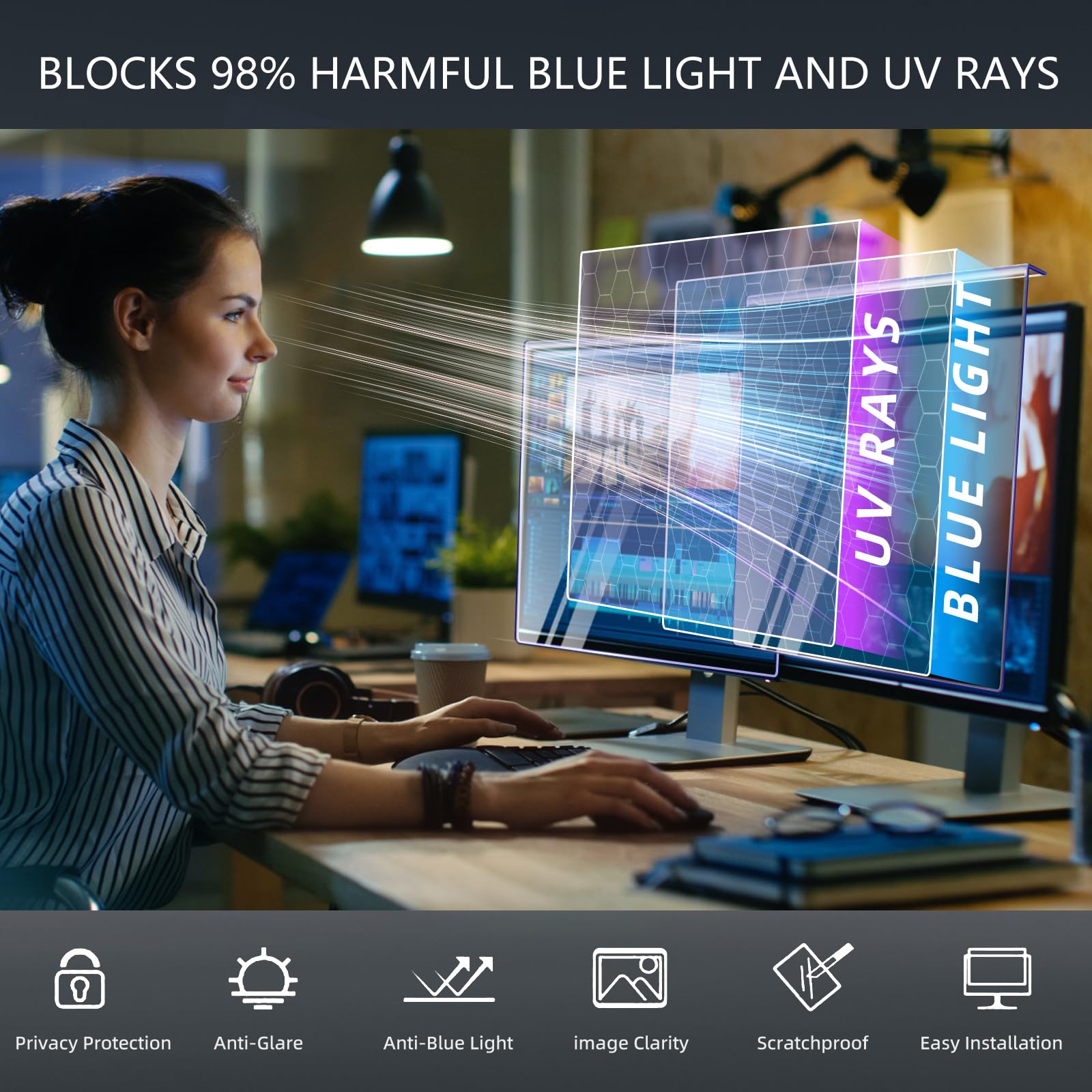 HaruYo 20-22 Pulgadas Filtro de Privacidad Tipo Colgante para Monitor PC 20" 21.5" 22"