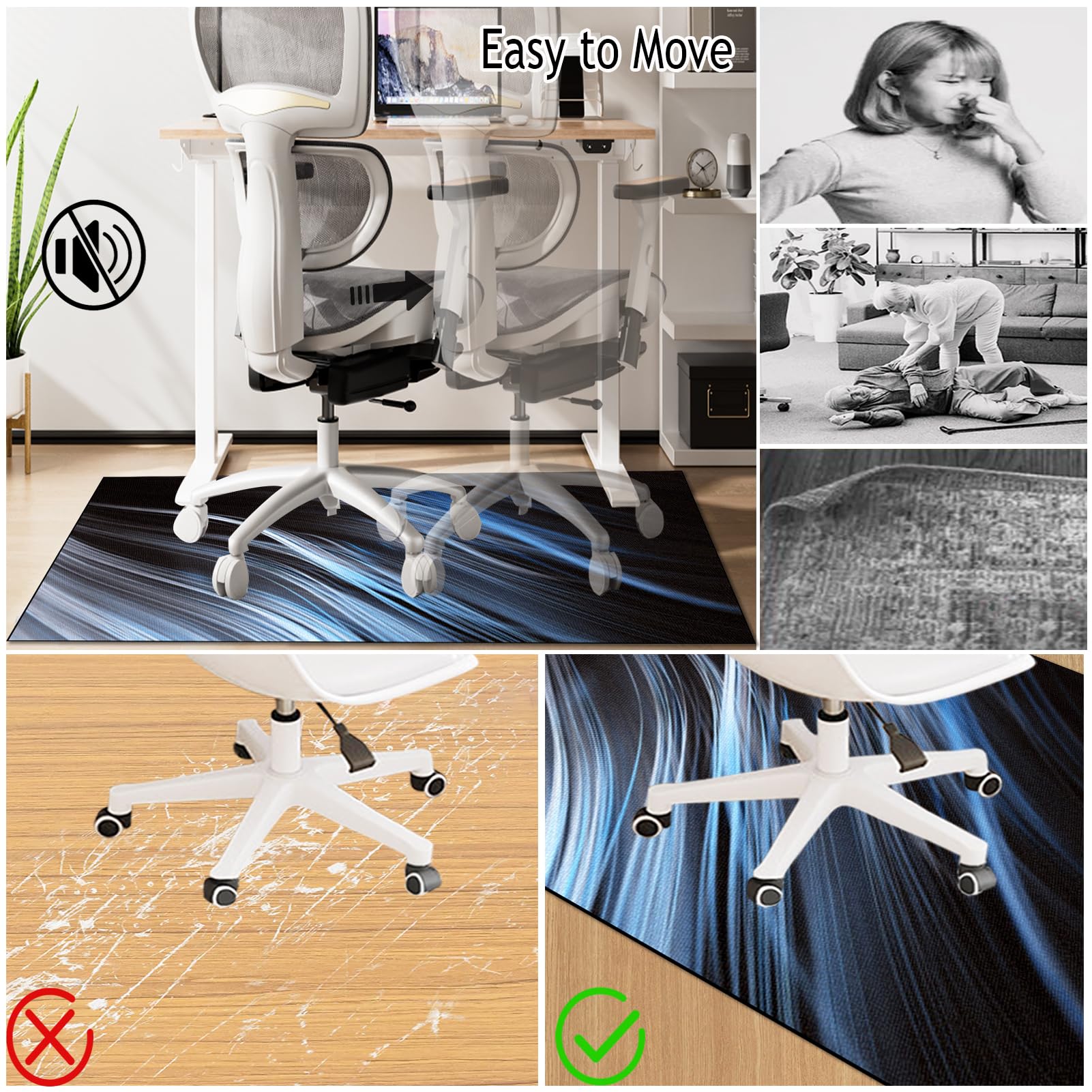 Tapis pour Chaise de Bureau Tapis Bureau Sol Protection Sol Chaise Bureau Protège Parquet Protège Sol sous Chaise Tapis Chaise Gaming Antidérapant Protection de Sols Durs 140 x 200 cm