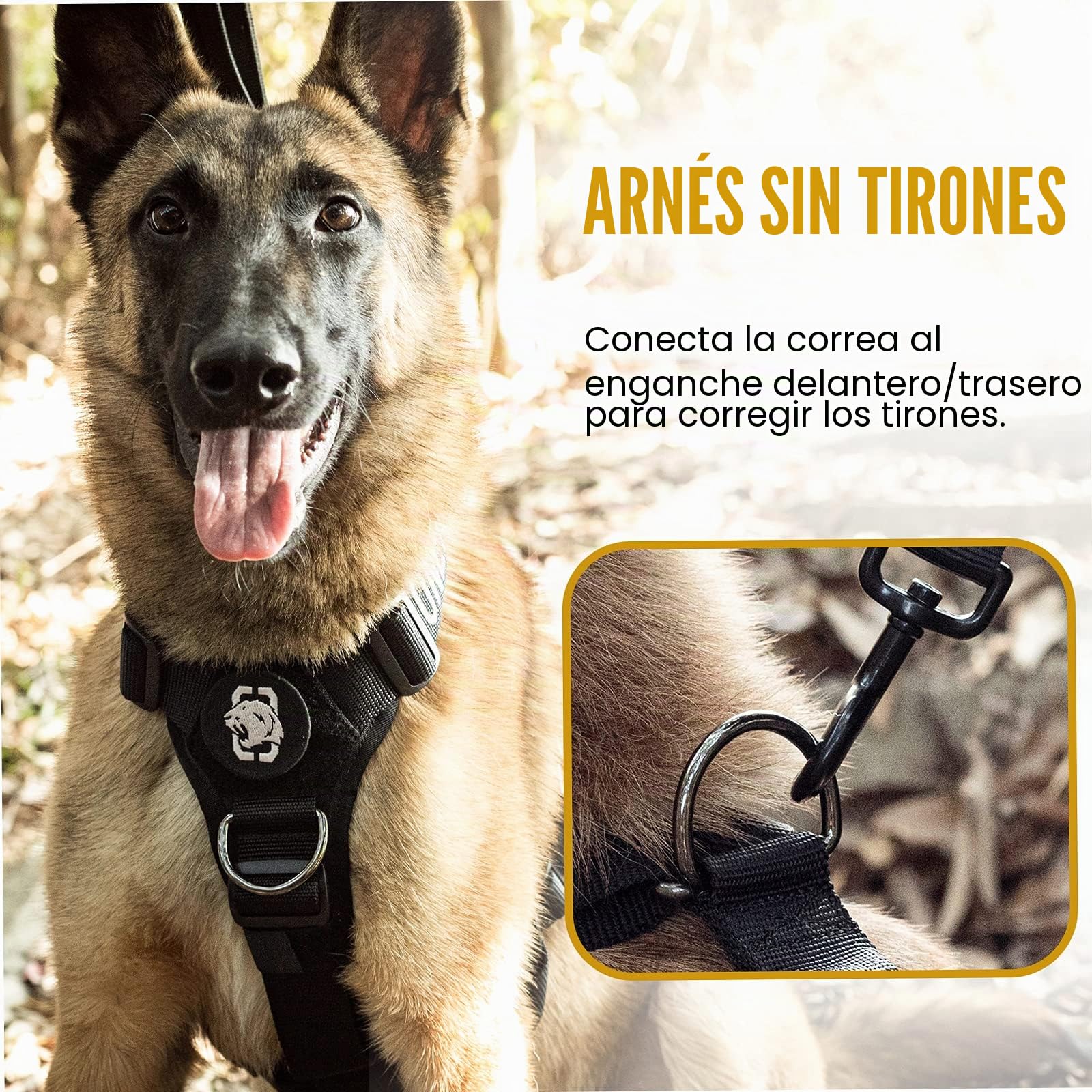 OneTigris - Arnés táctico Ajustable sin tirón Goliath para Perros con Mango para Cachorros, Caza, Senderismo, Entrenamiento, Caminatas y Actividades al Aire Libre (Negro, L)