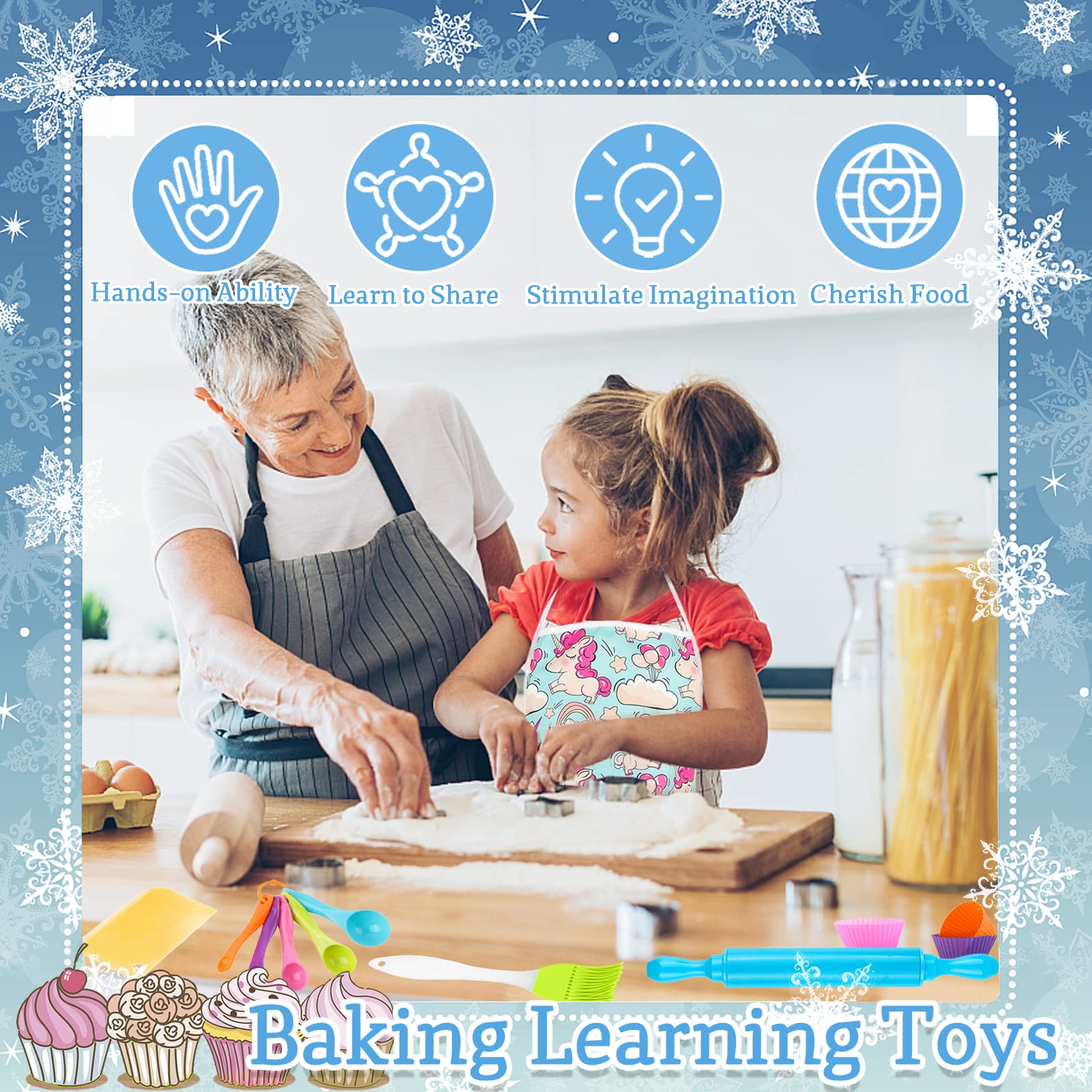 KAEGREEL Kids Baking Chef Set including Unicorn Apron, 26pcs Kitchen Toys Kid Cooking Set including Chef Hat Spoons Whisk - Image 2