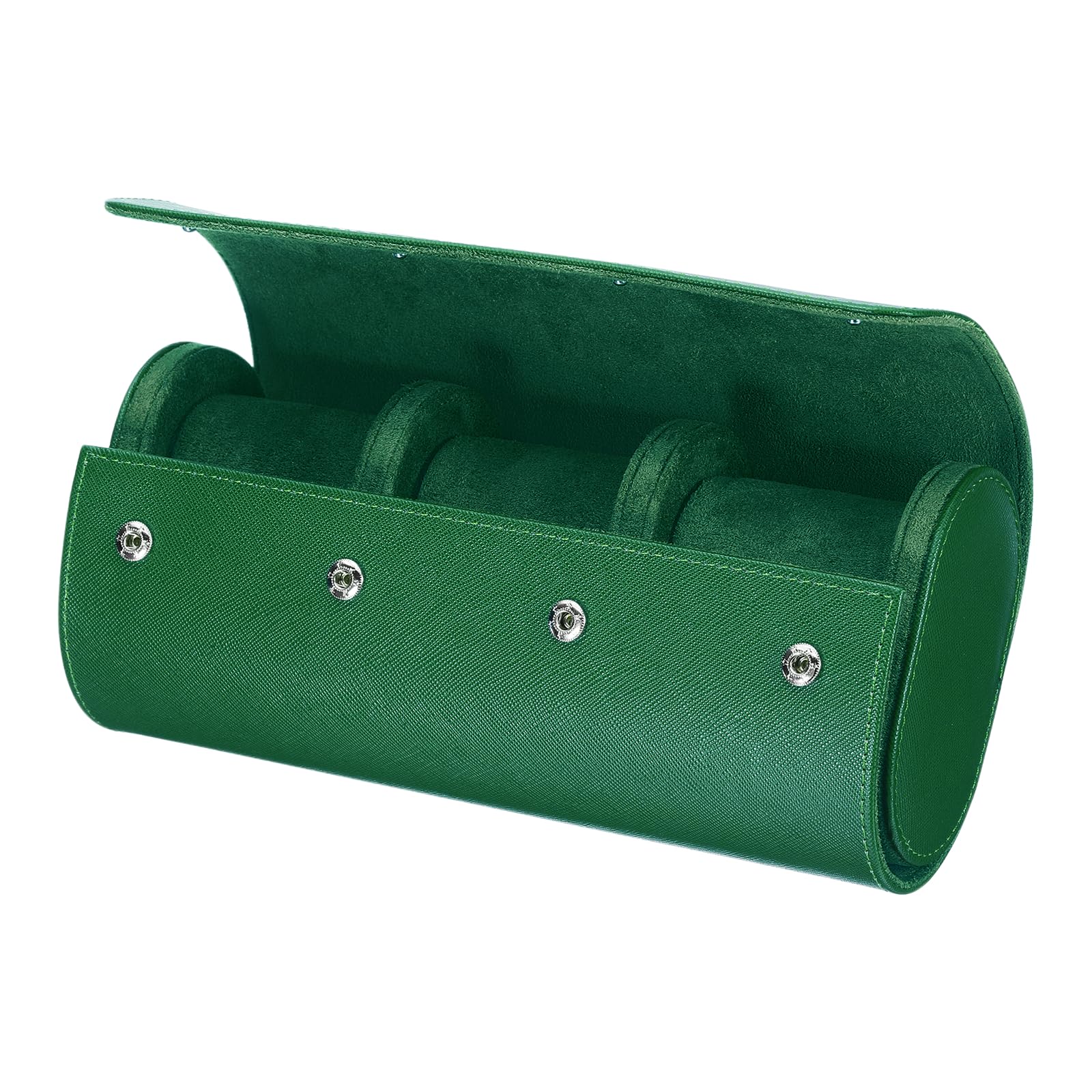 Custodia da viaggio arrotolabile per orologi con 3 scomparti, custodia portatile in pelle per orologi da uomo e da donna, organizer per orologi con cuscino rimovibile per viaggi, esposizione, verde