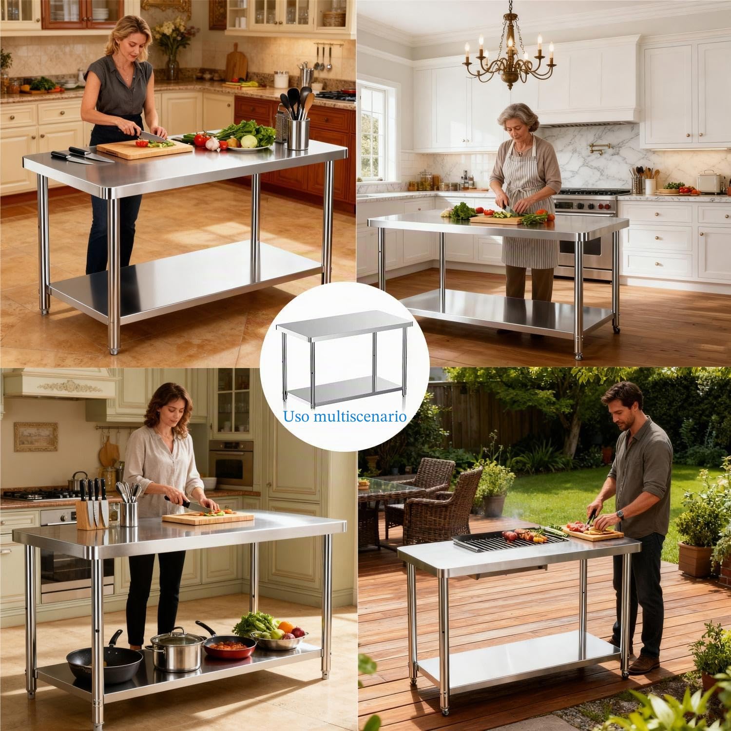 Tavolo in acciaio inossidabile Misorat, 80x40x80cm, per cucina, taglio, angolo rotondo, imballaggio, 200 kg di capacità di carico